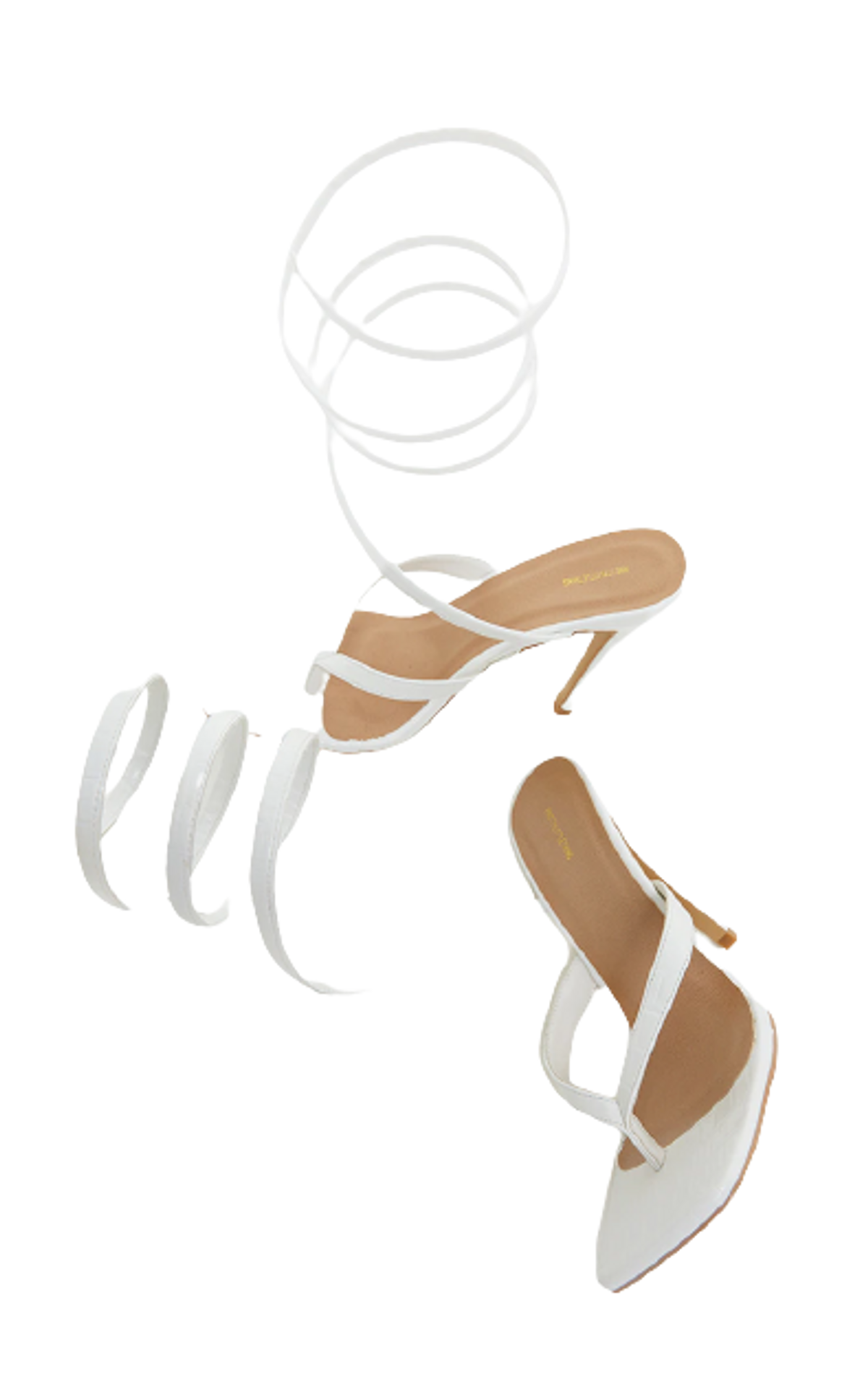Pretty Little Thing White Square Toe Thong Ankle Spring Heel Sandals
