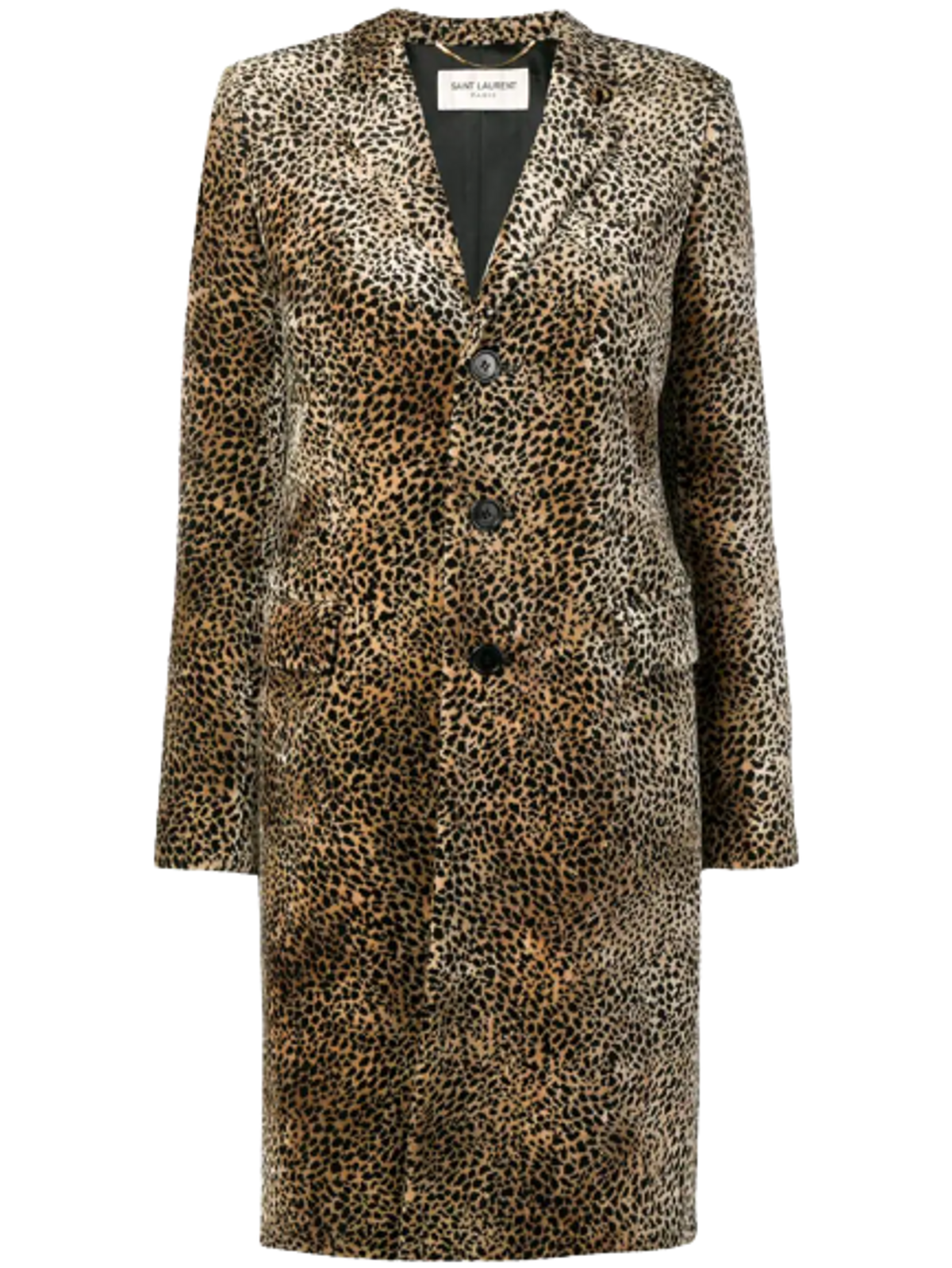 Saint Laurent Leopard Print Single Breasted Velvet Beige Coat