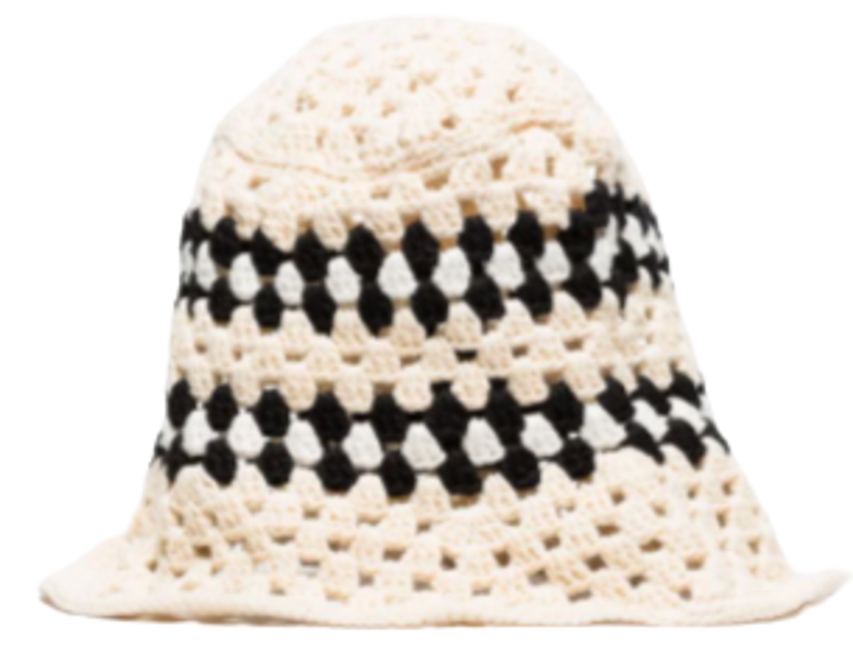 Amiri White Cotton Crochet Bucket Neutrals Hat