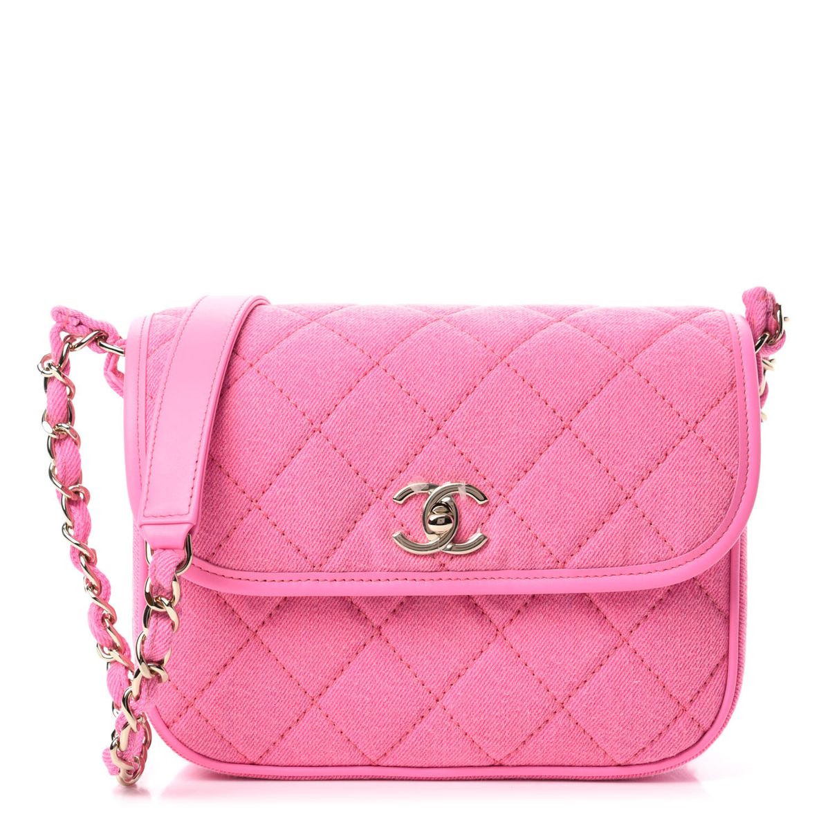 Chanel Denim Quilted Small Neon Pink Messenger Bag