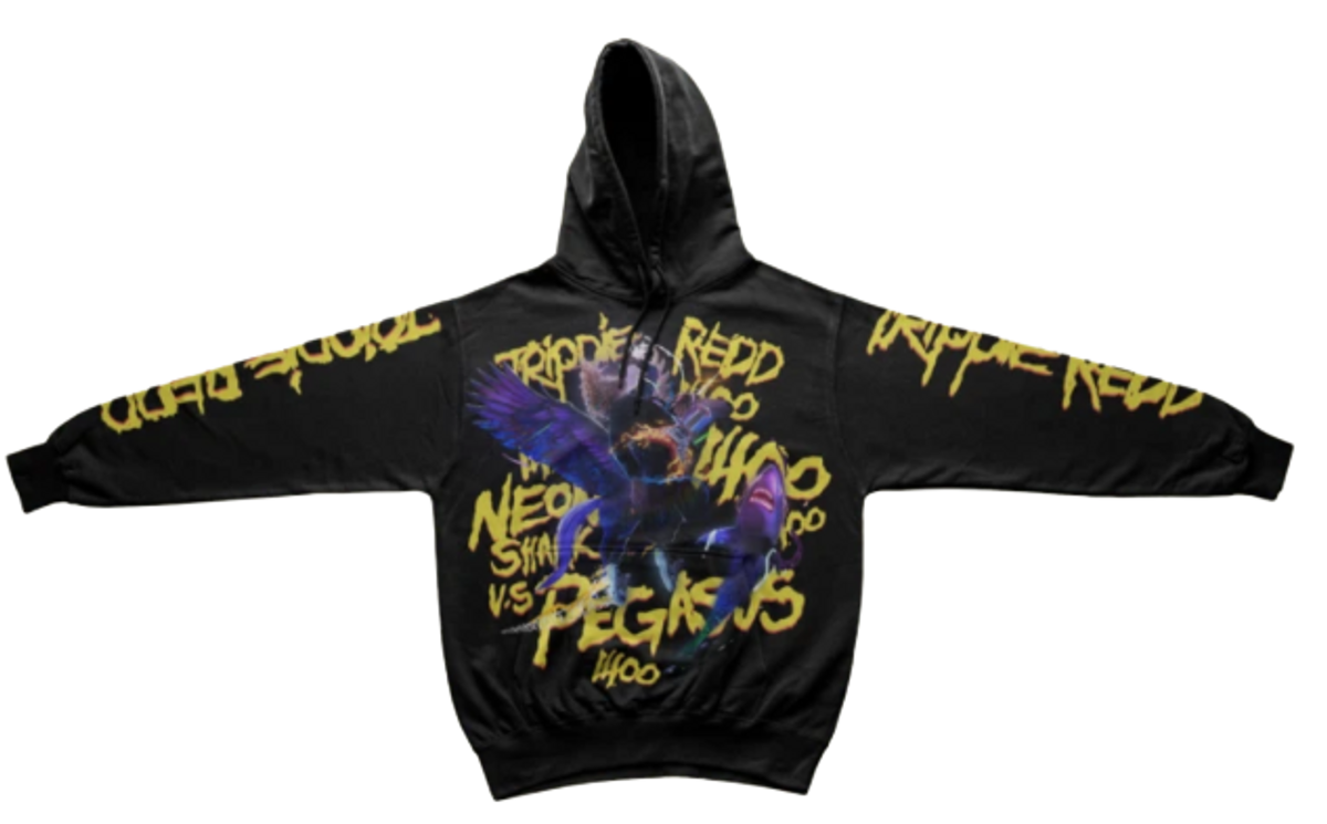 Trippie Redd Merch Neon Shark Vs. Pegasus Black Hoodie