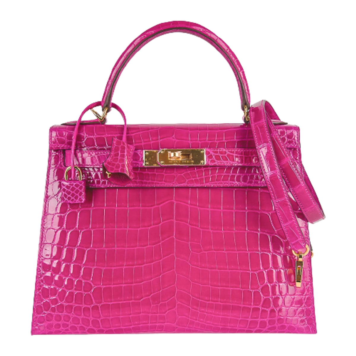 Hermes Kelly 28 Sellier Rose Scheherazade Crocodile Gold Hardware Bag