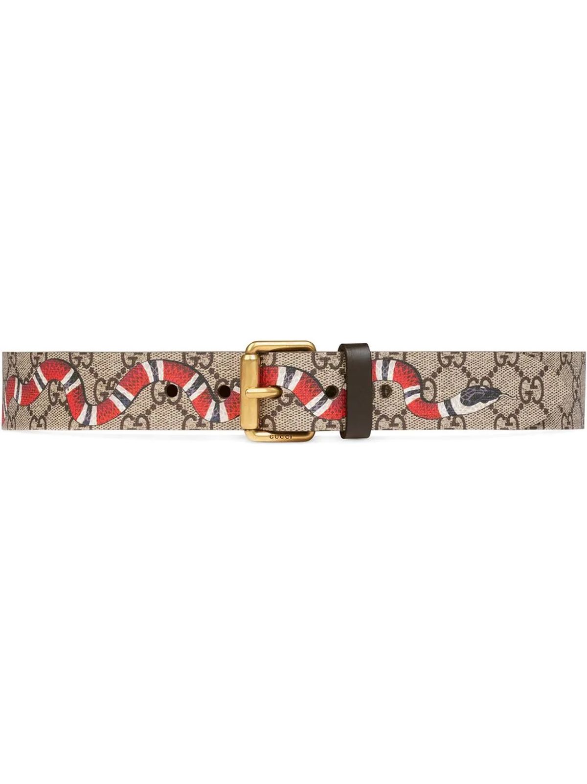 Gucci Snake Print Gg Supreme Belt In Neutrals