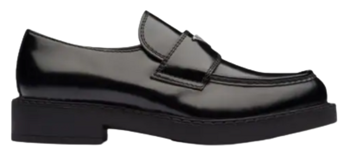 Prada Logo Plaque Chunky Heel Black Loafers