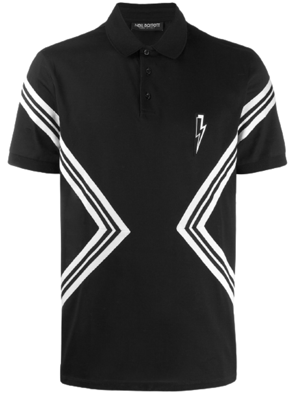 Neil Barrett Contrast Stripe Cotton Pique Polo Black Shirt