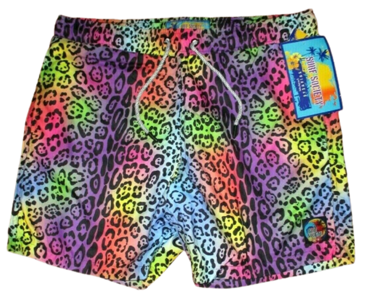 No Name Drawstring Leopard Animal Print Swim Board Shorts