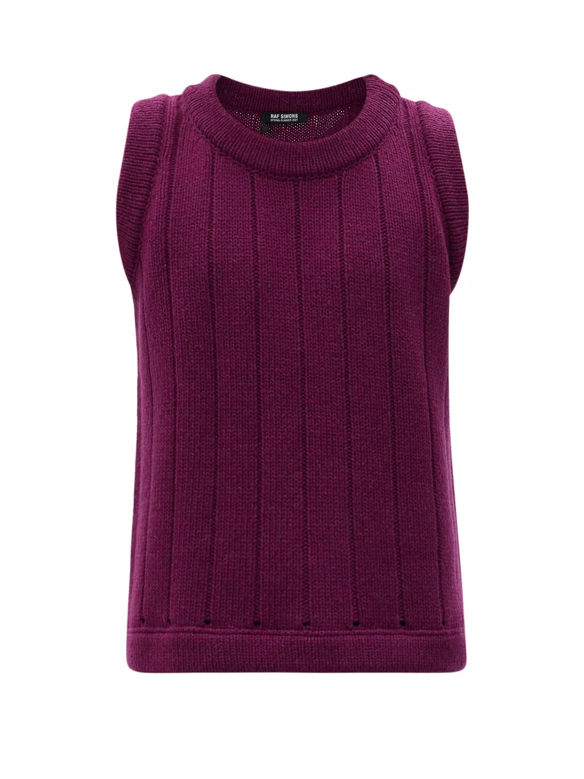 Raf Simons Ribbed Merino-Wool Sleeveless Burgundy Sweater