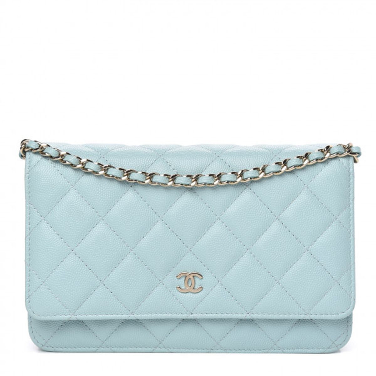 Chanel Caviar Quilted Wallet On Chain WOC Light Blue