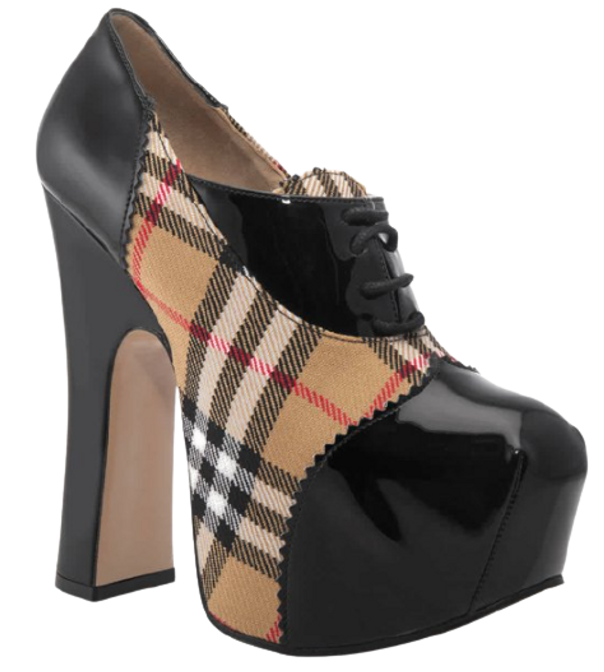 Burberry Vintage Check And Patent Lace Up Platforms Sandals