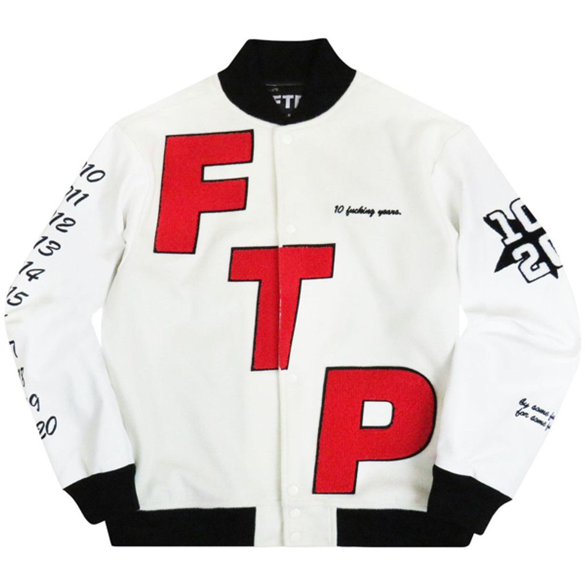Fuck The Population 10 Year Varsity Jacket White