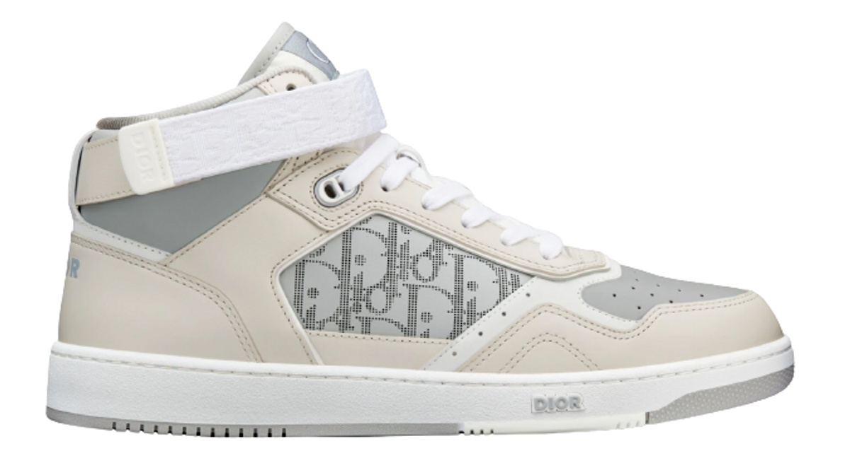 Dior B27 Gray Beige Smooth Calfskin Oblique Galaxy Leather Mid Top Sneakers