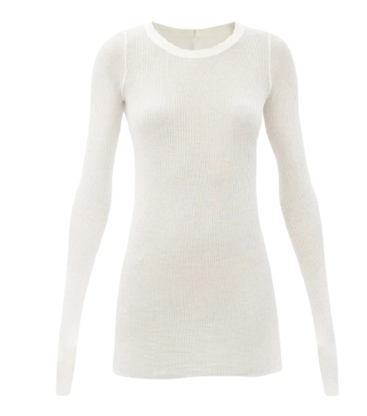 Rick Owens Round Ribbed Long Sleeved Ivory T-Shirt
