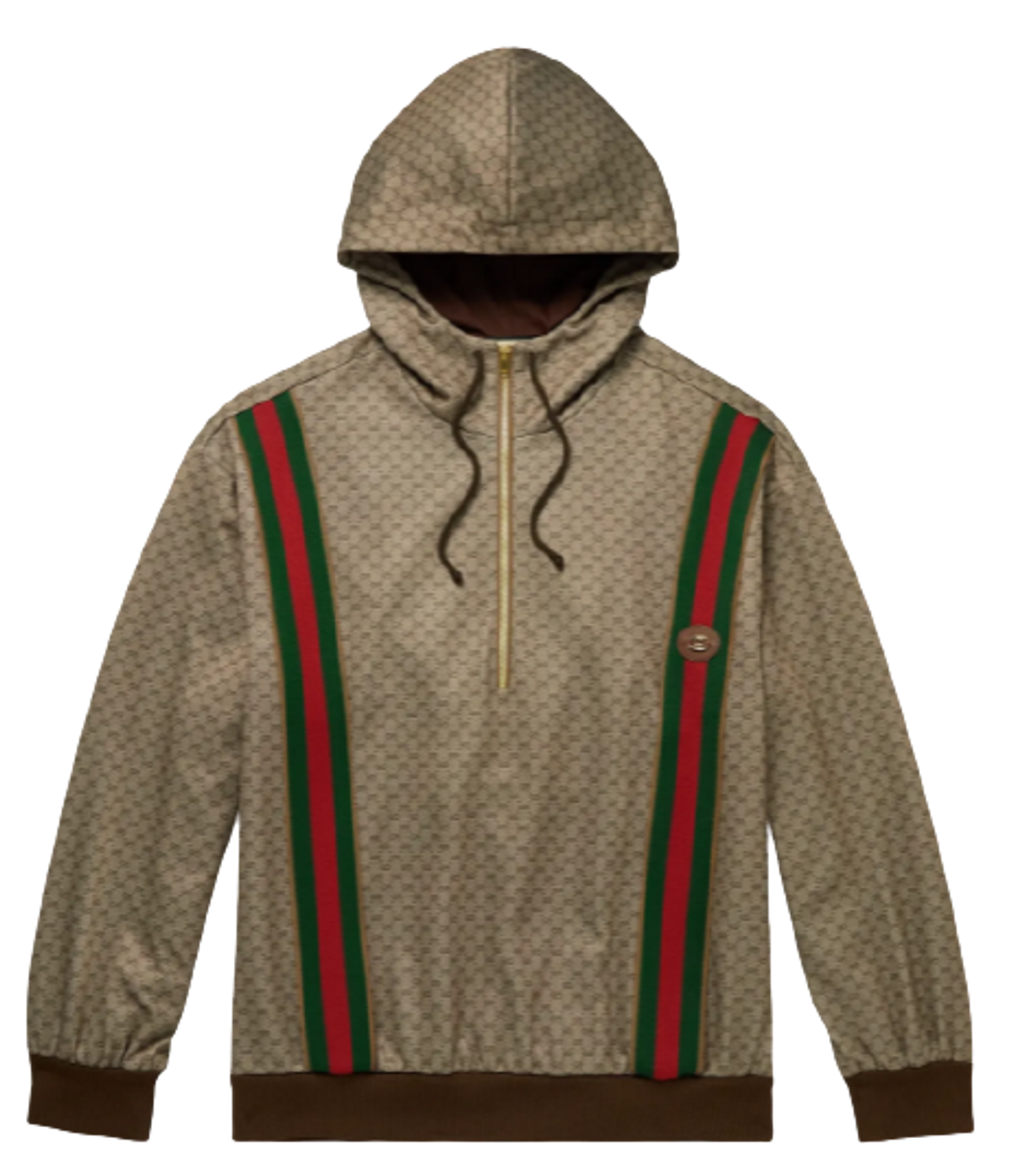 Gucci Webbing Trimmed Monogrammed Tech Jersey Half Zip Brown Hoodie
