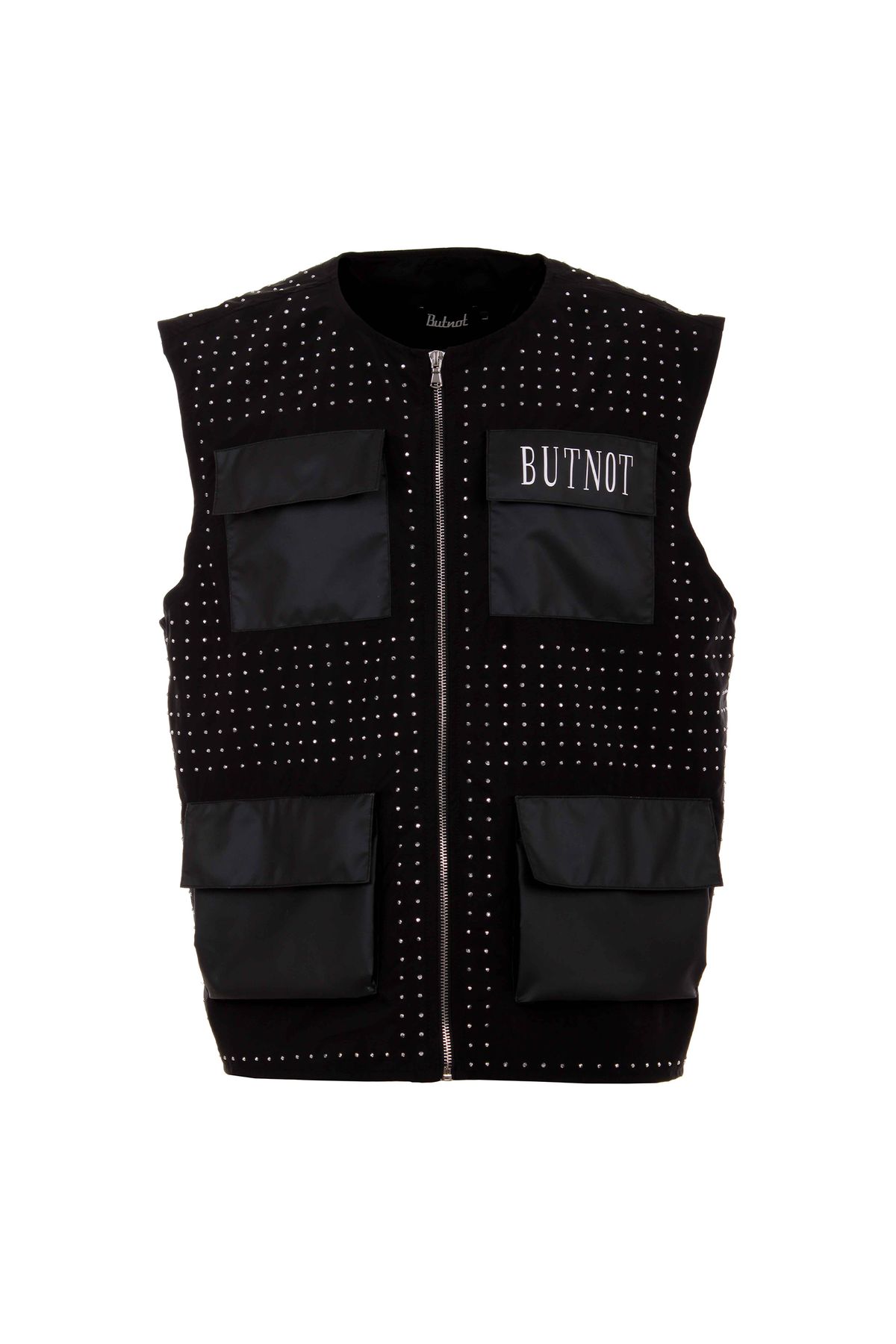 Butnot Rhinestone Applique And Butnot Signature Print Black Zip Gilet