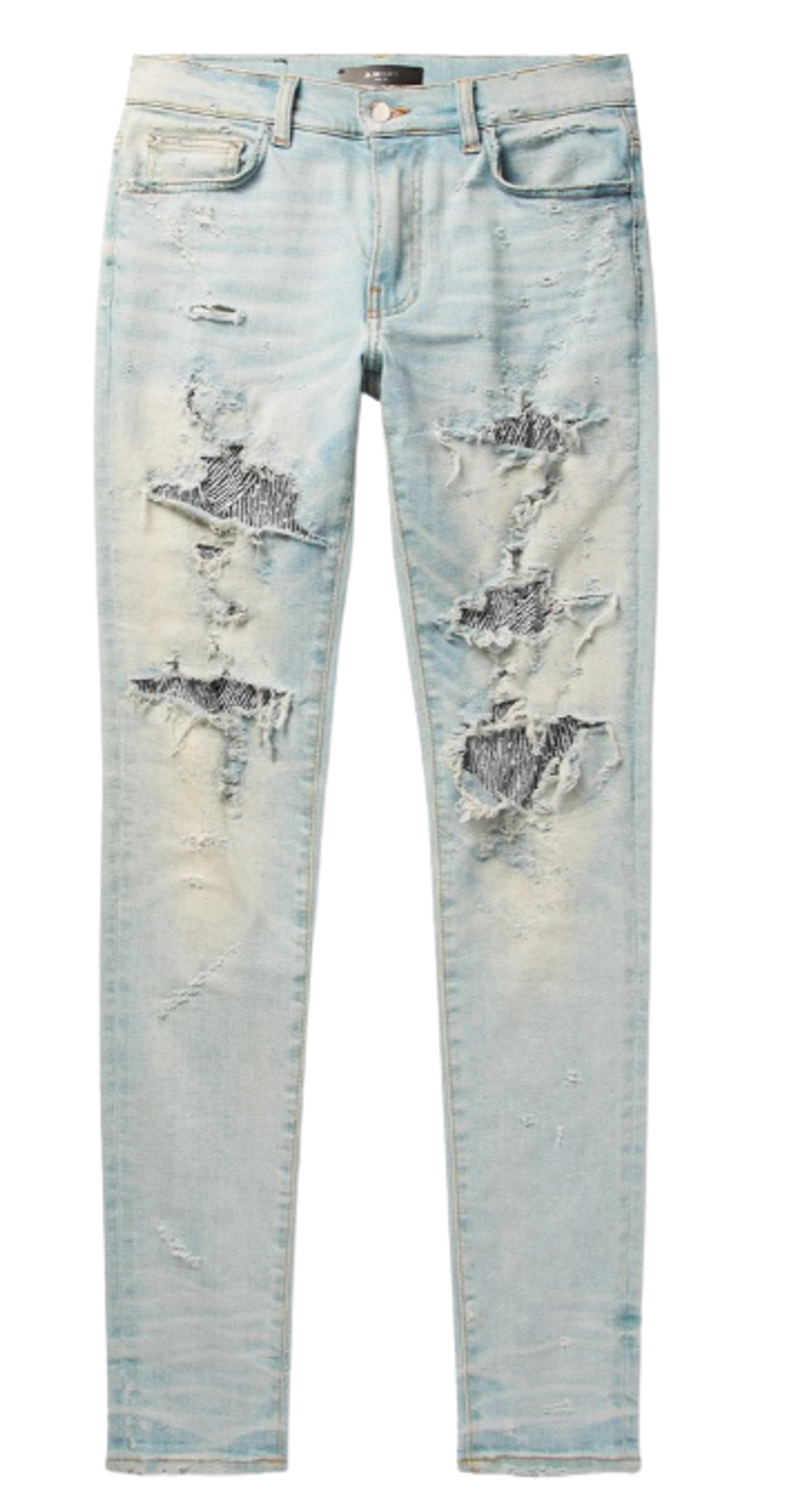 Amiri Skinny Fit Sequin Embellished Distressed Stretch Denim Jeans