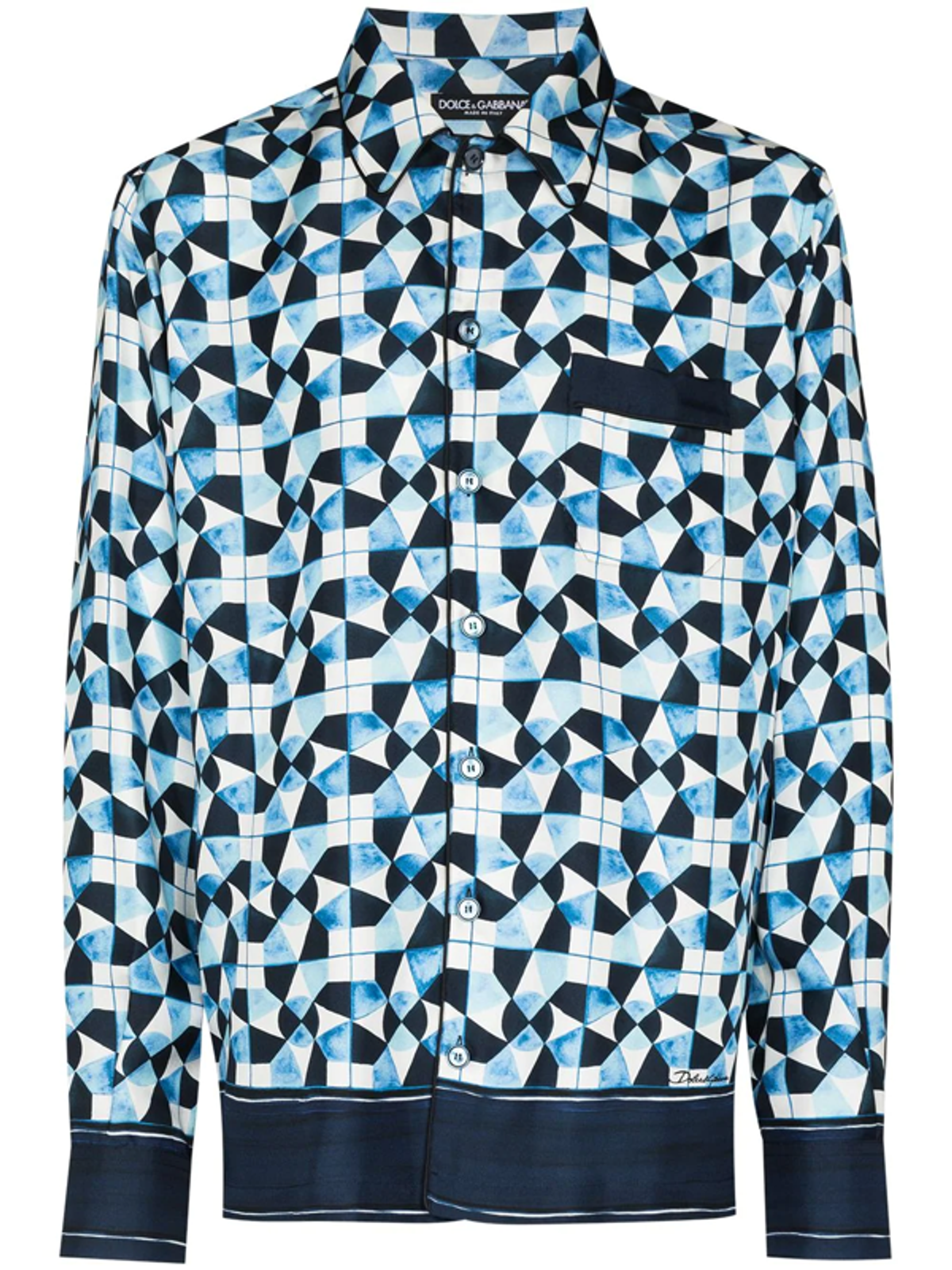 Dolce & Gabbana Blue Majolica Print Silk Pyjama Shirt
