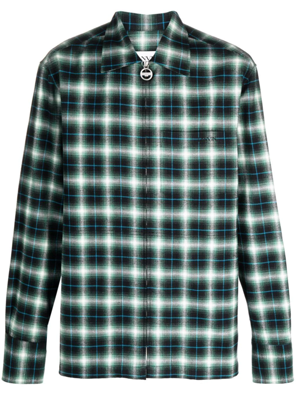 Lanvin Check Print Zip Up Green Shirt