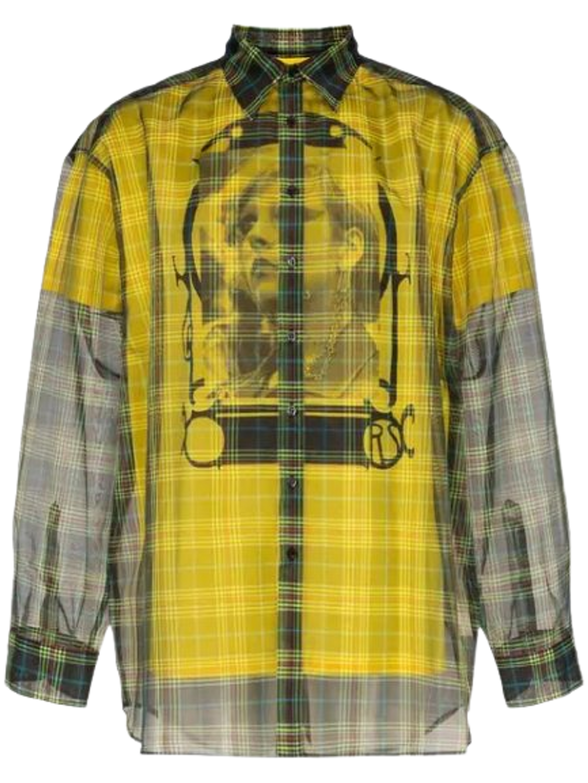 Raf Simons Black Plaid Check Sheer Oversized Layered Shirt