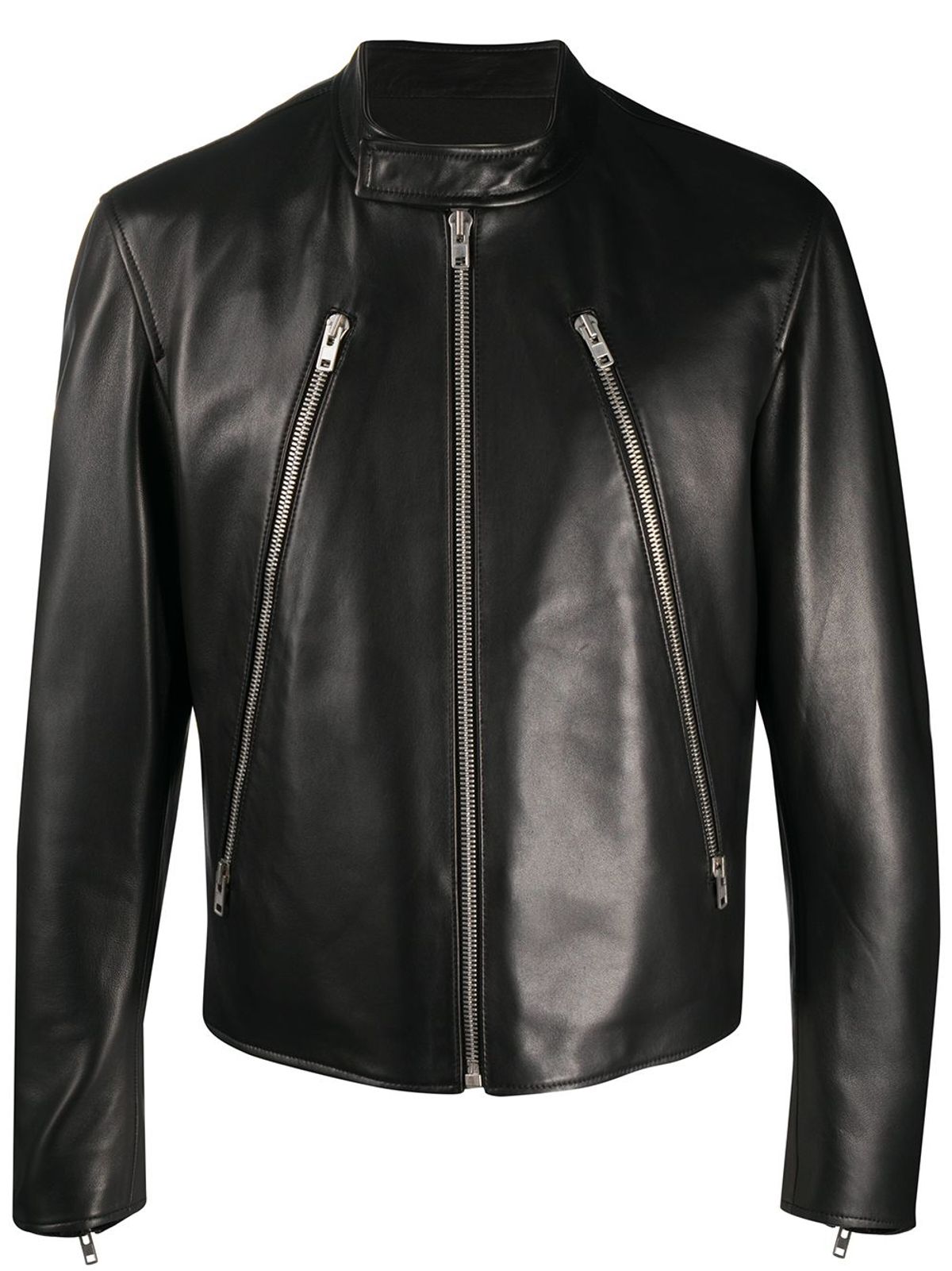 Maison Margiela Mock Neck Black Leather Jacket