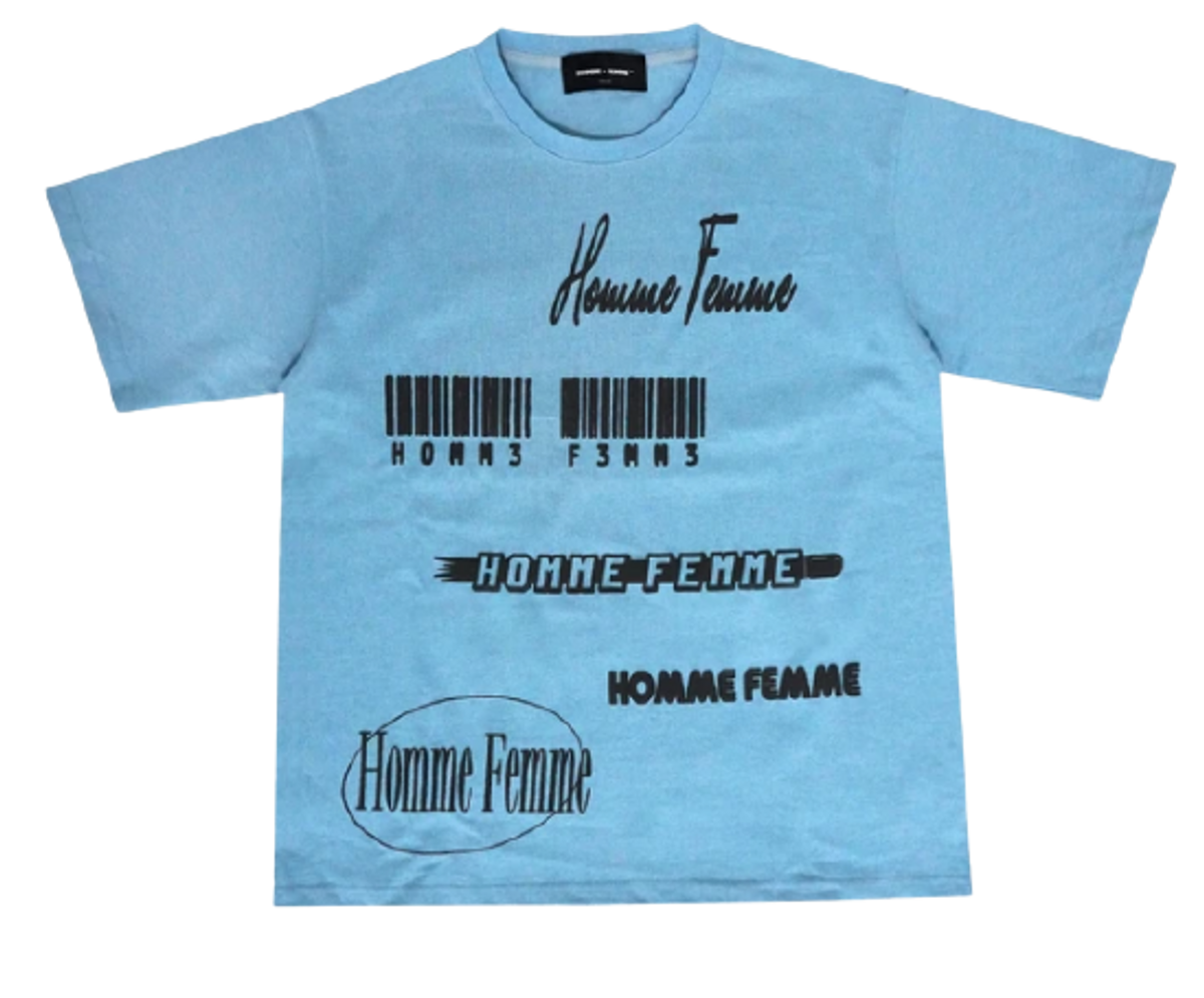 Homme + Femme Allover Print Baby Blue T-Shirt