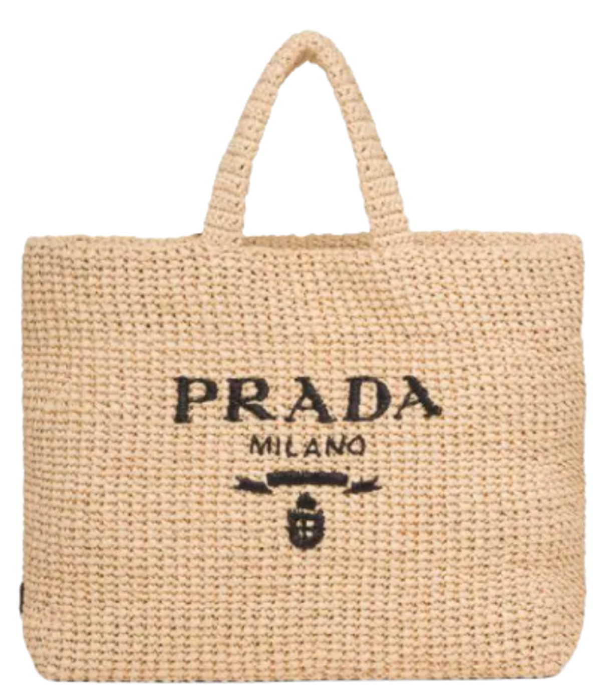 Prada Logo Embroidered Raffia Tote Nude Bag