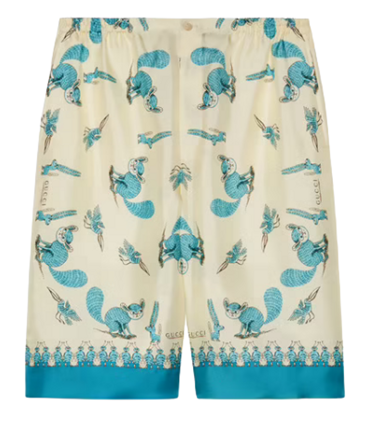 Gucci Freya Hartas Print Silk Twill Blue Shorts
