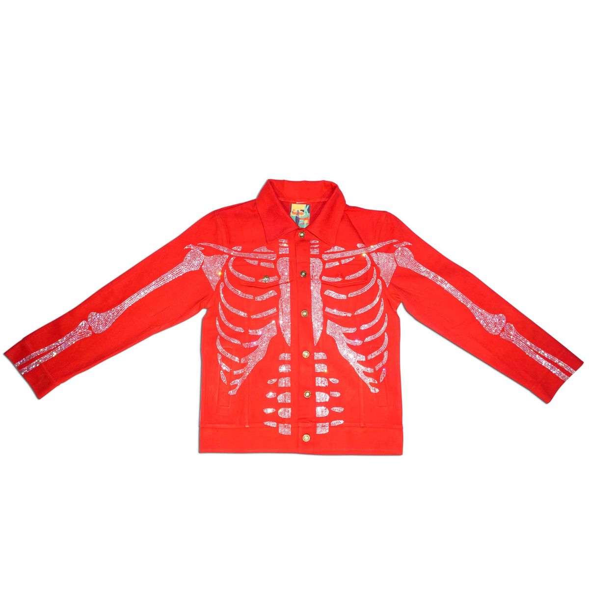 Klan Life Red Skeleton Rhinestone Jean Jacket