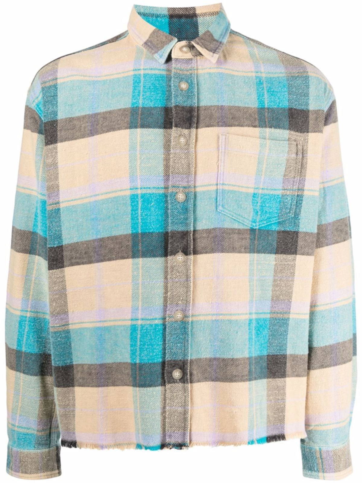 John Elliott Beige Blue Check Oversized Hemi Shirt