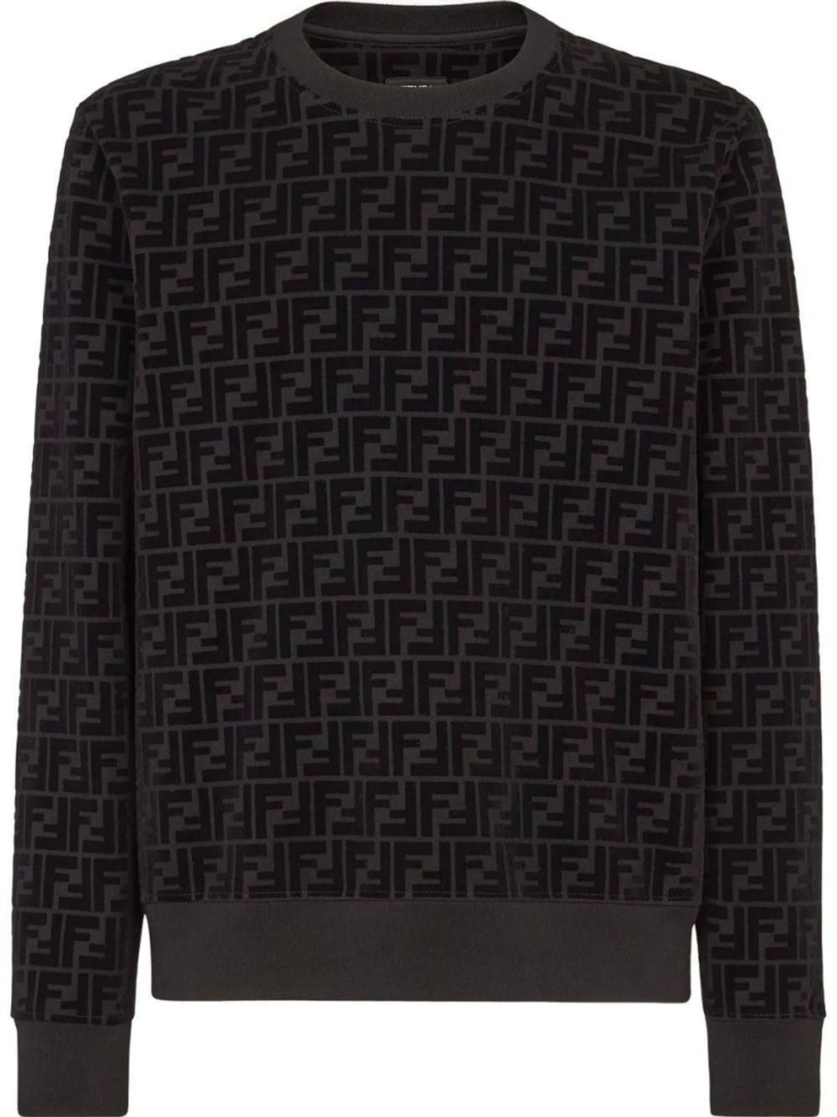 Fendi Cotton Crew-neck Sweatshirt With Logo In Nero