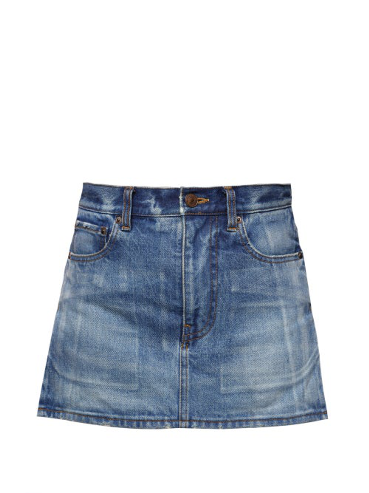 Balenciaga Side Slit Denim Mini Light Denim Skirt