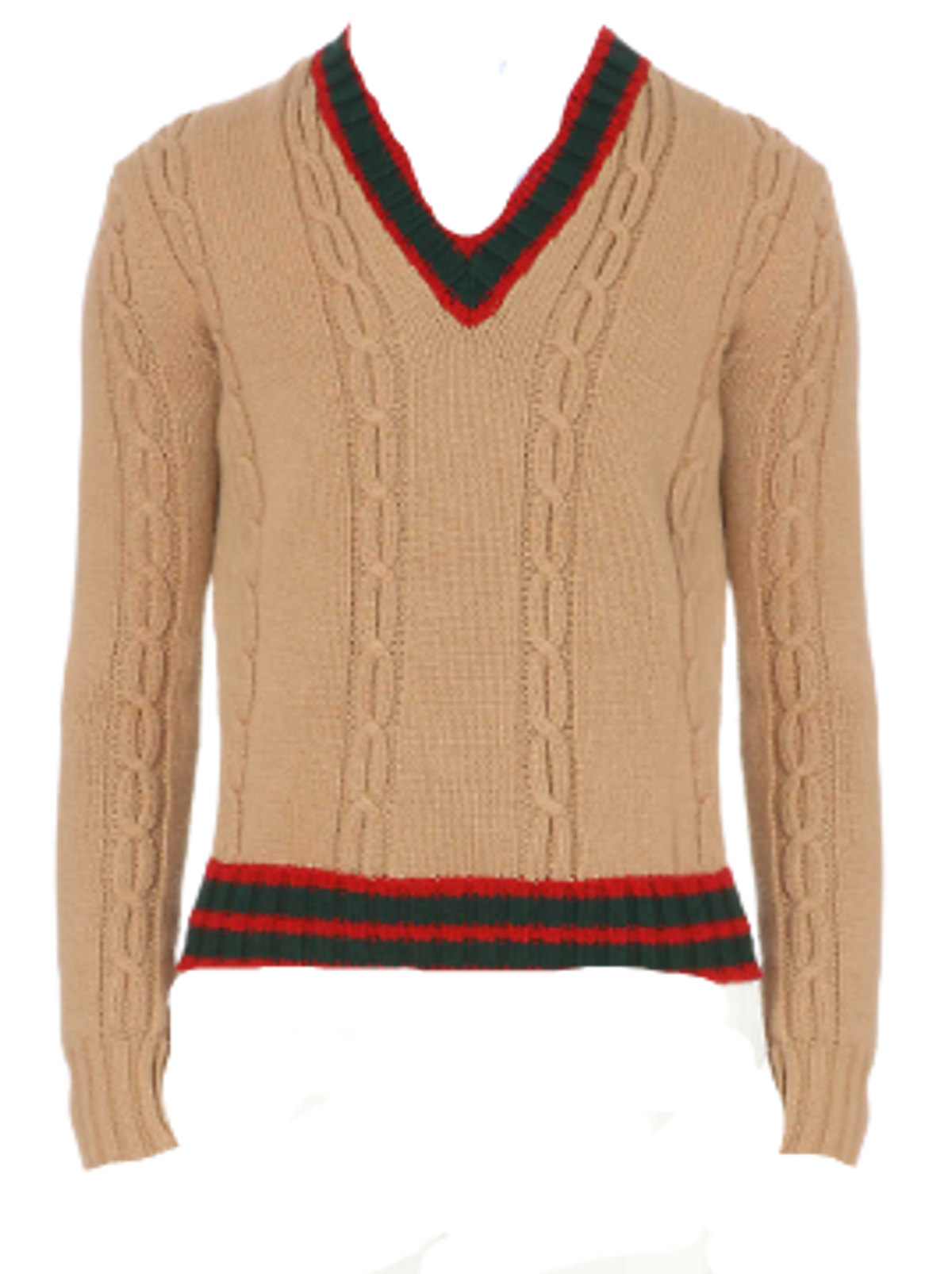 Gucci Slim Fit Striped Cable Wool Camel Sweater