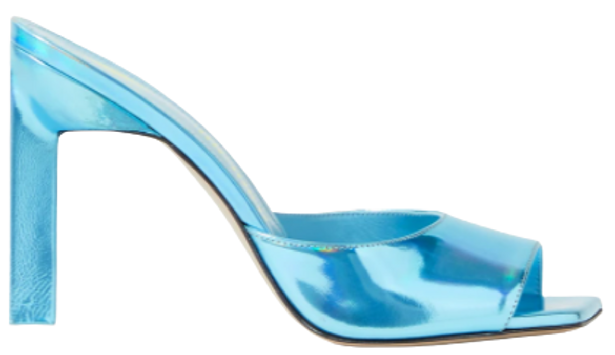 The Attico Kaia Iridescent Leather Light Blue Mules