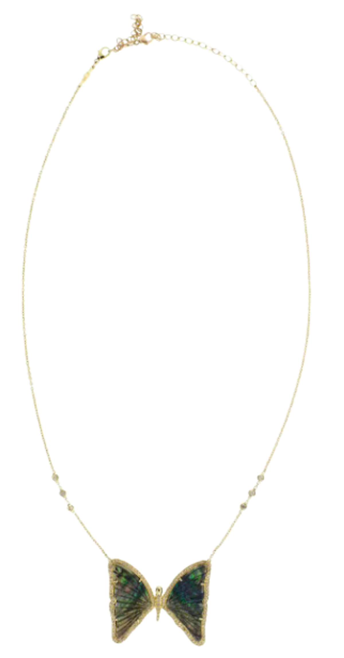 Jacquie Aiche Yellow Gold Xxl Green Opal And Diamond Butterfly Necklace