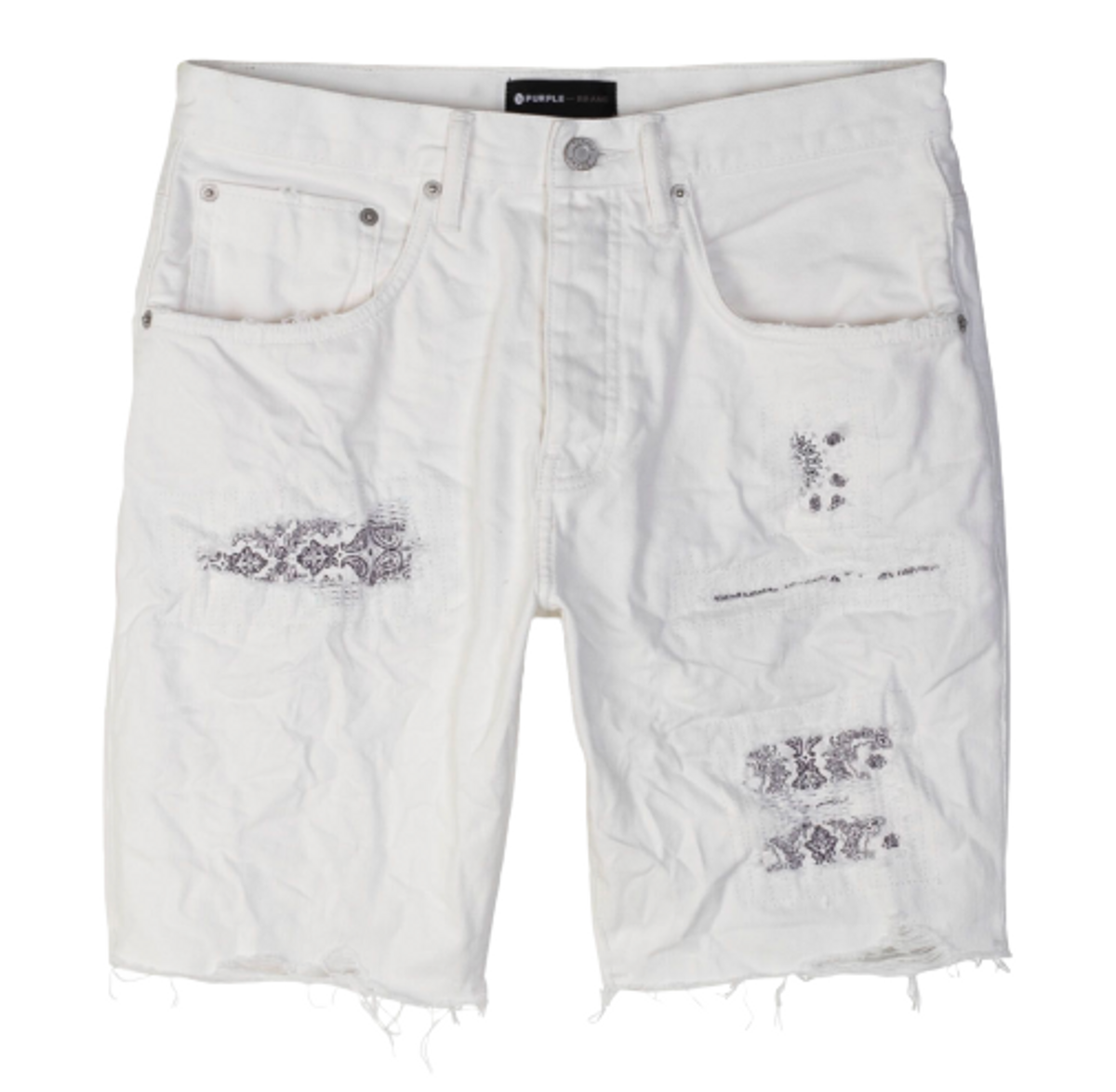 Purple Brand P020 Mid Rise Wash Bandana Patch Work White Shorts