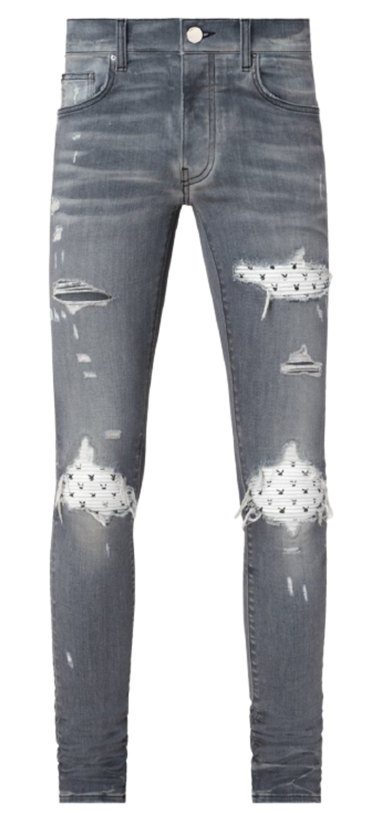 Amiri × Playboy MX1 Distressed Gray Skinny Jeans