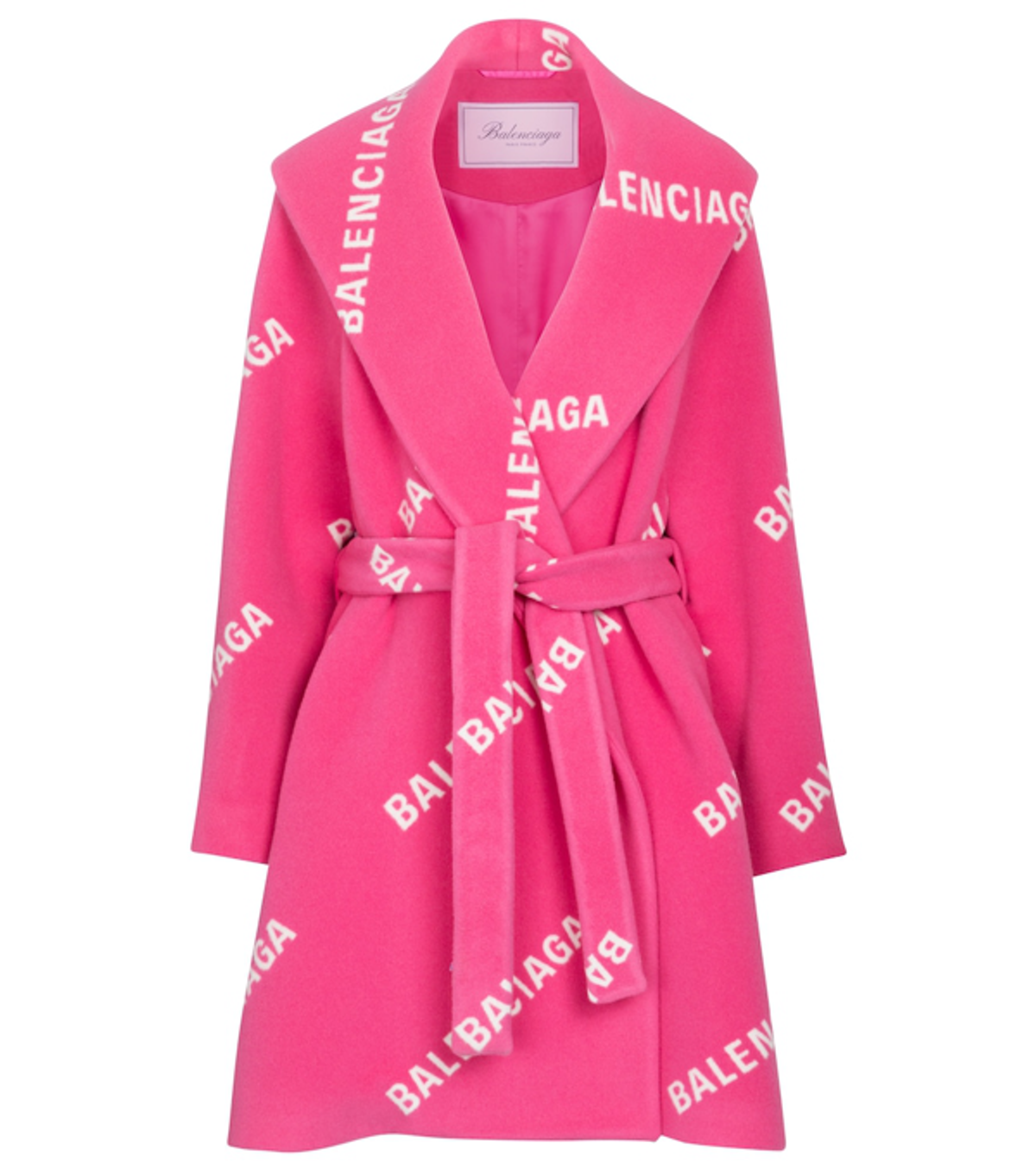 Balenciaga Oversized Belted Printed Wool Cashmere And Silk-Blend Bubblegum Coat