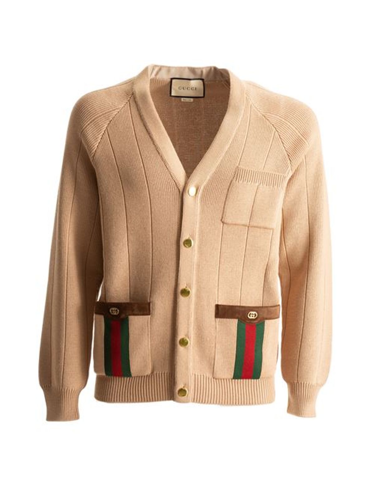 Gucci Web-Stripe Suede-Trimmed Wool-Blend Cardigan