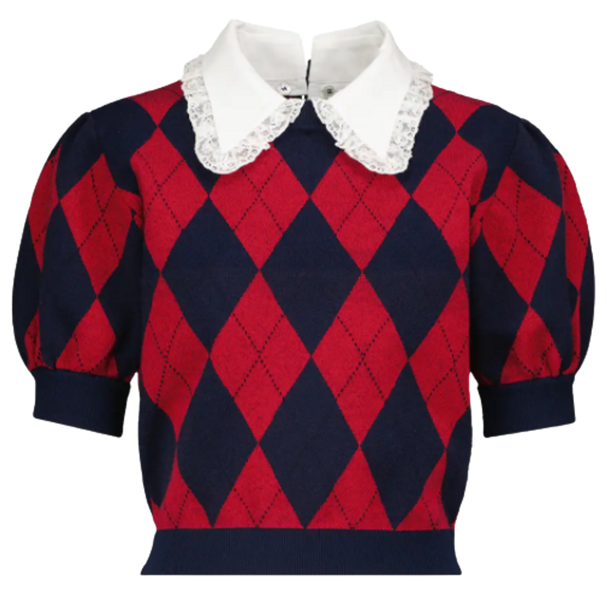 Alessandra Rich Diamond Knitted Cropped Red Sweater