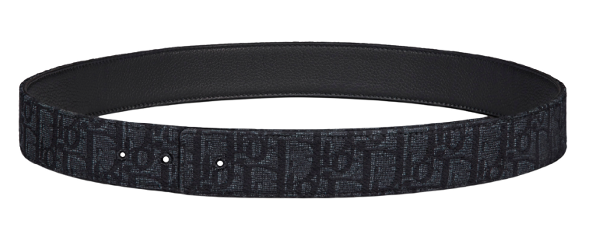 Dior Black Dior Oblique Jacquard and Grained Calfskin Reversible Belt Strap