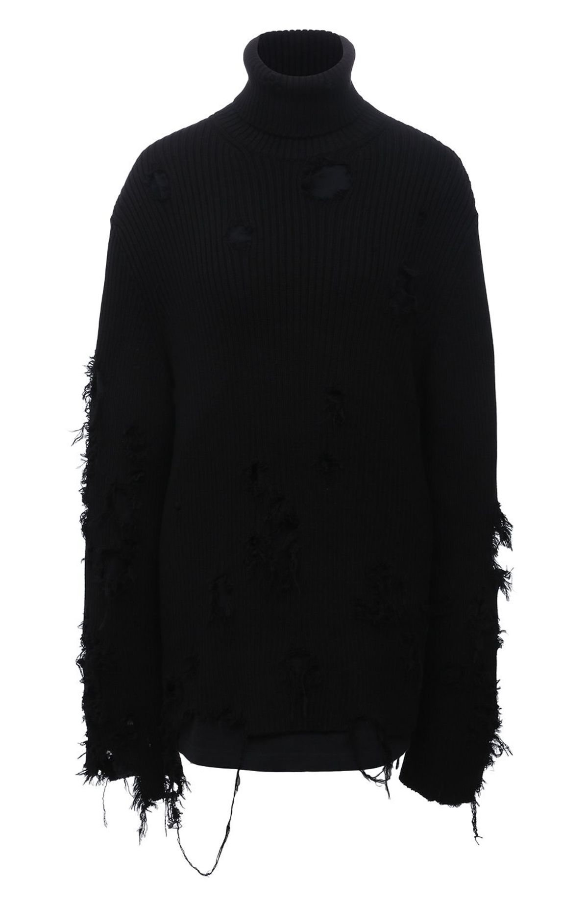 Balenciaga Destroyed Turtleneck Layered Black Sweater