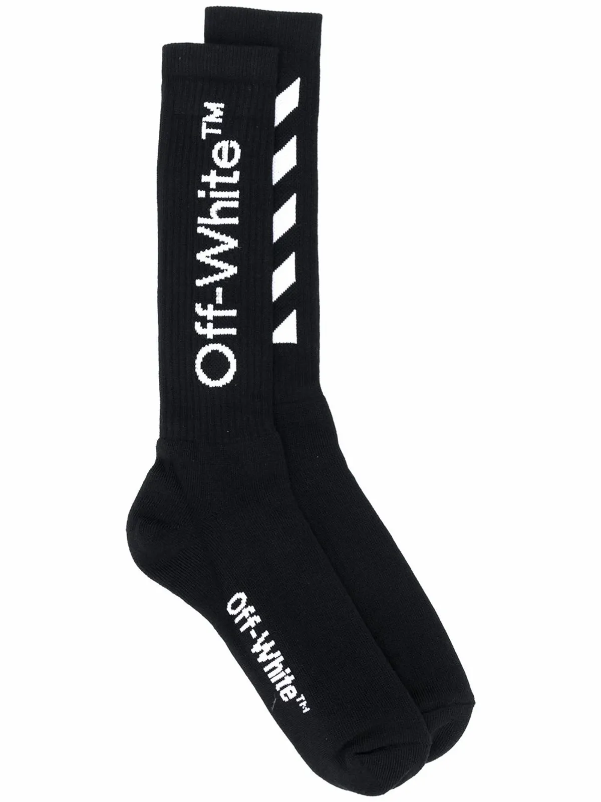 Off-White Mid-Length Diagonal Striped Black Socks