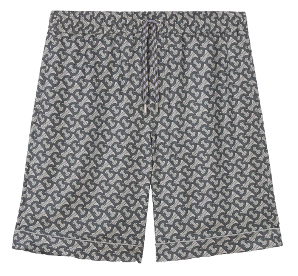 Burberry Monogram Print Silk Twill Mid Grey Shorts