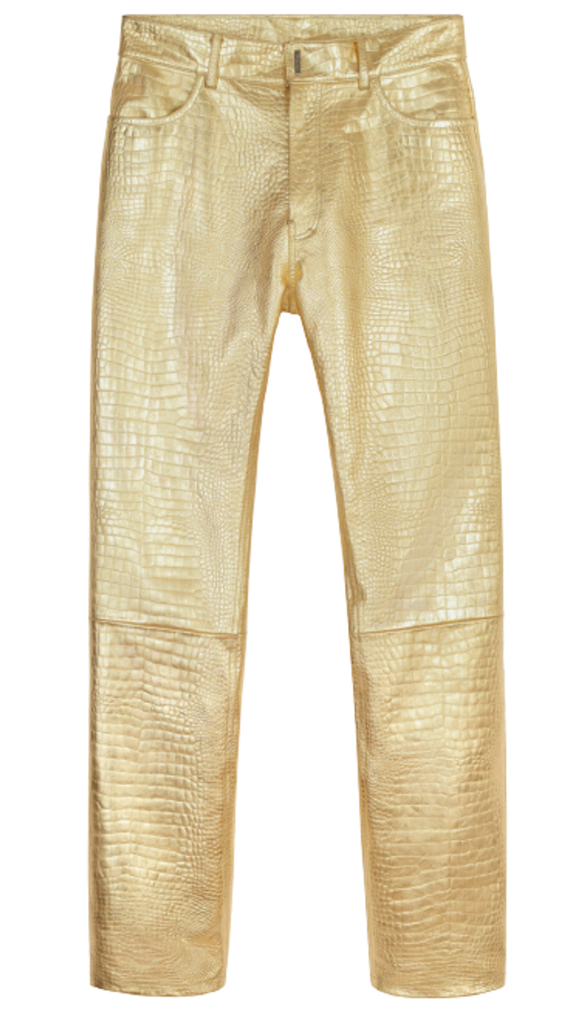 Givenchy Metallized Crocodile Effect Leather Gold Pants