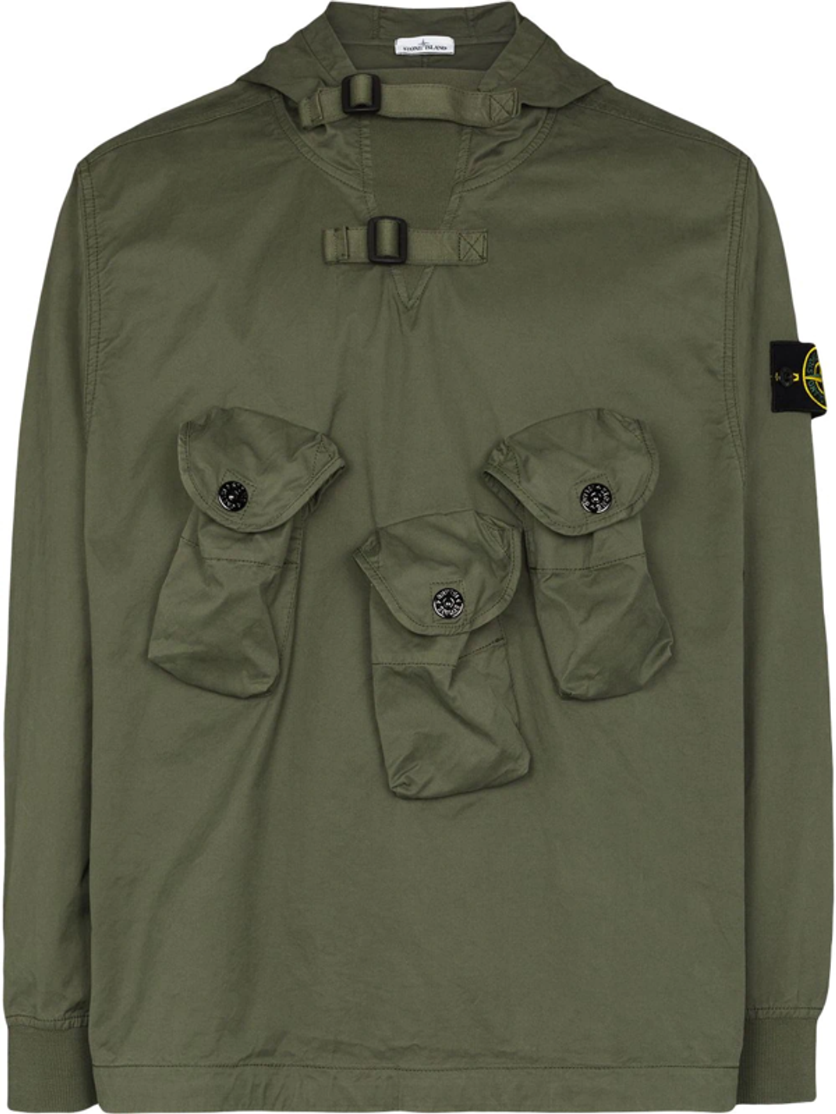 Stone Island Logo-patch Hooded Jacket In Green