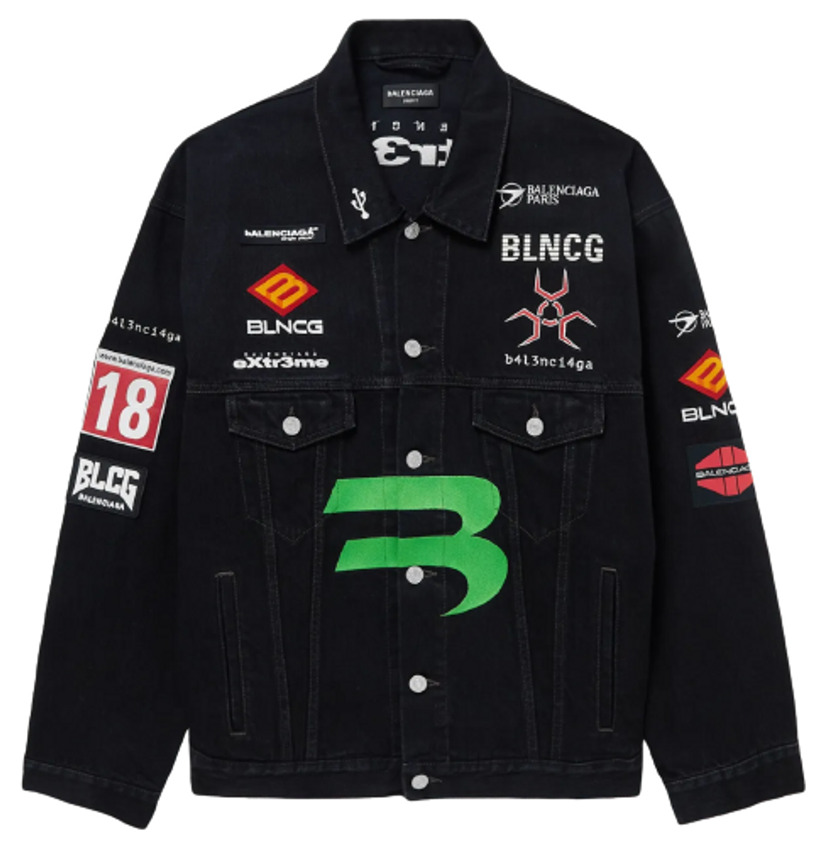 Balenciaga Logo-embroidered Printed Denim Trucker Jacket In Black