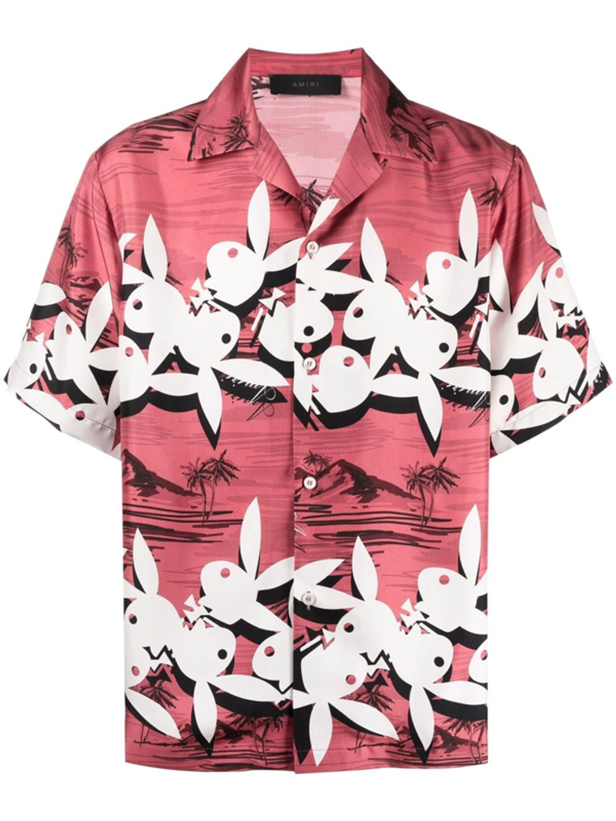 Amiri × Playboy Playboy Aloha Graphic-Pattern Silk-Satin Red Shirt