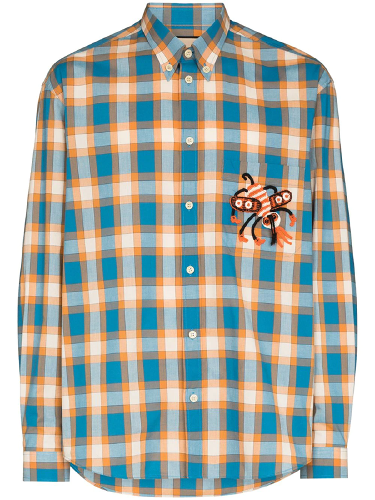 Gucci × Freya Hartas Blue & Orange Check Animal Embroidery Shirt