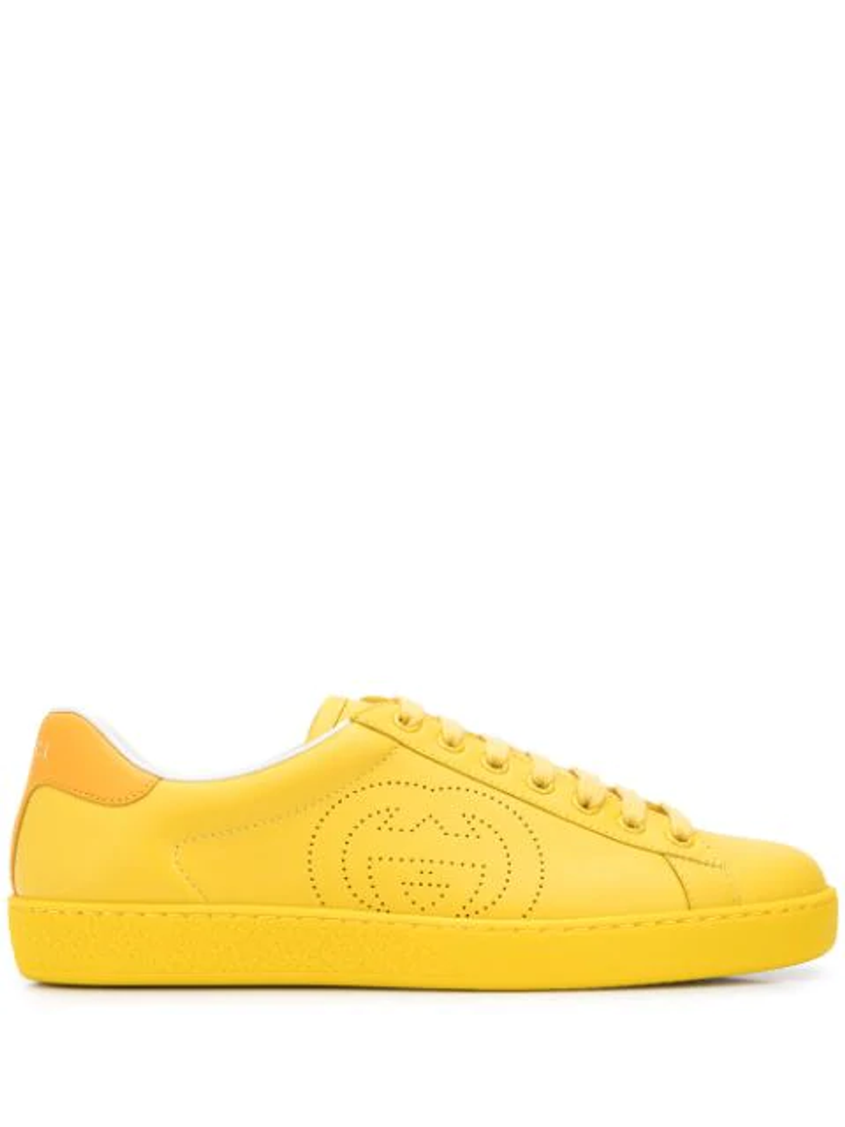 Gucci New Ace Perforated Gg Yellow Leather Sneakers