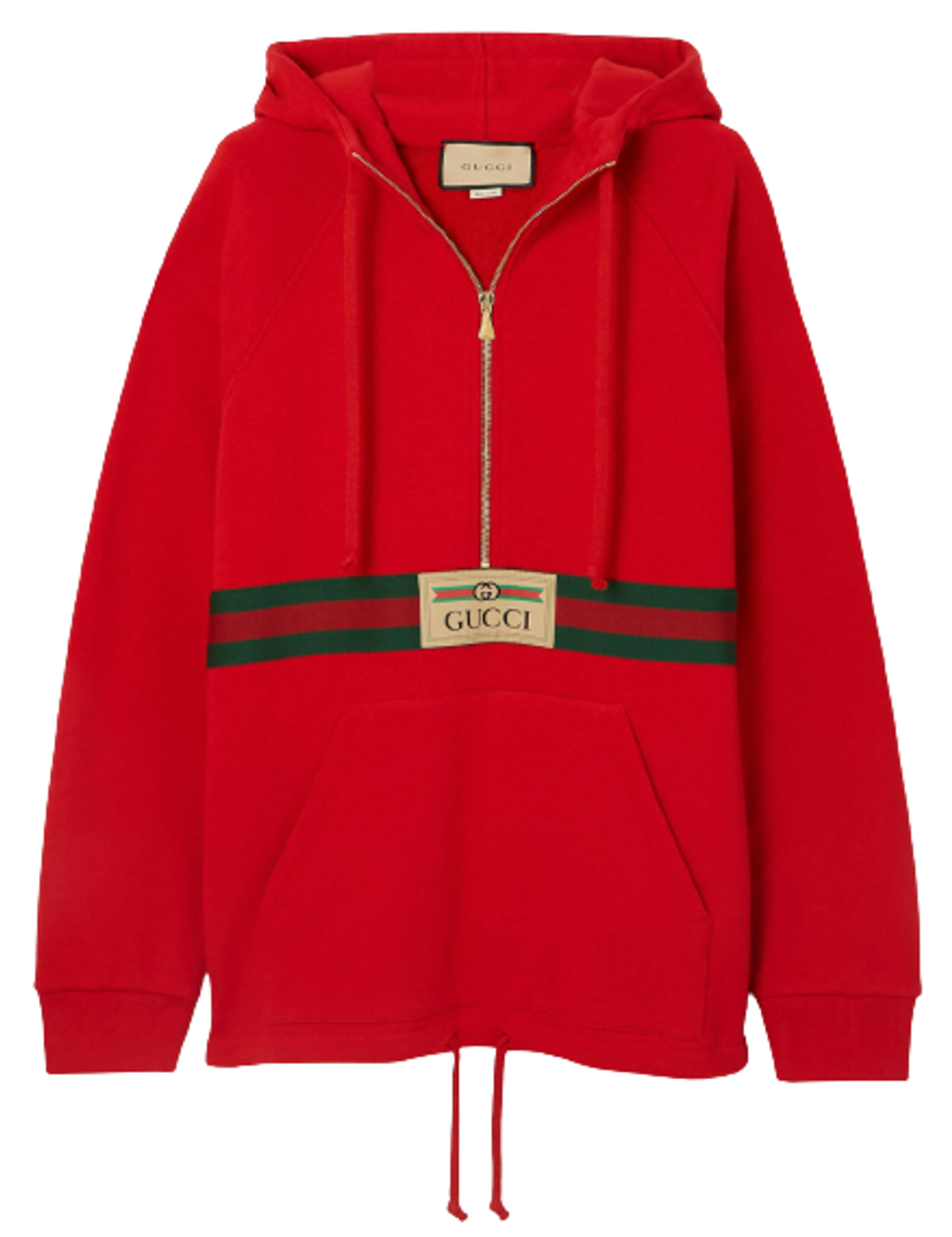 Gucci Appliqued Webbing-Trimmed Organic Cotton-Jersey Red Hoodie