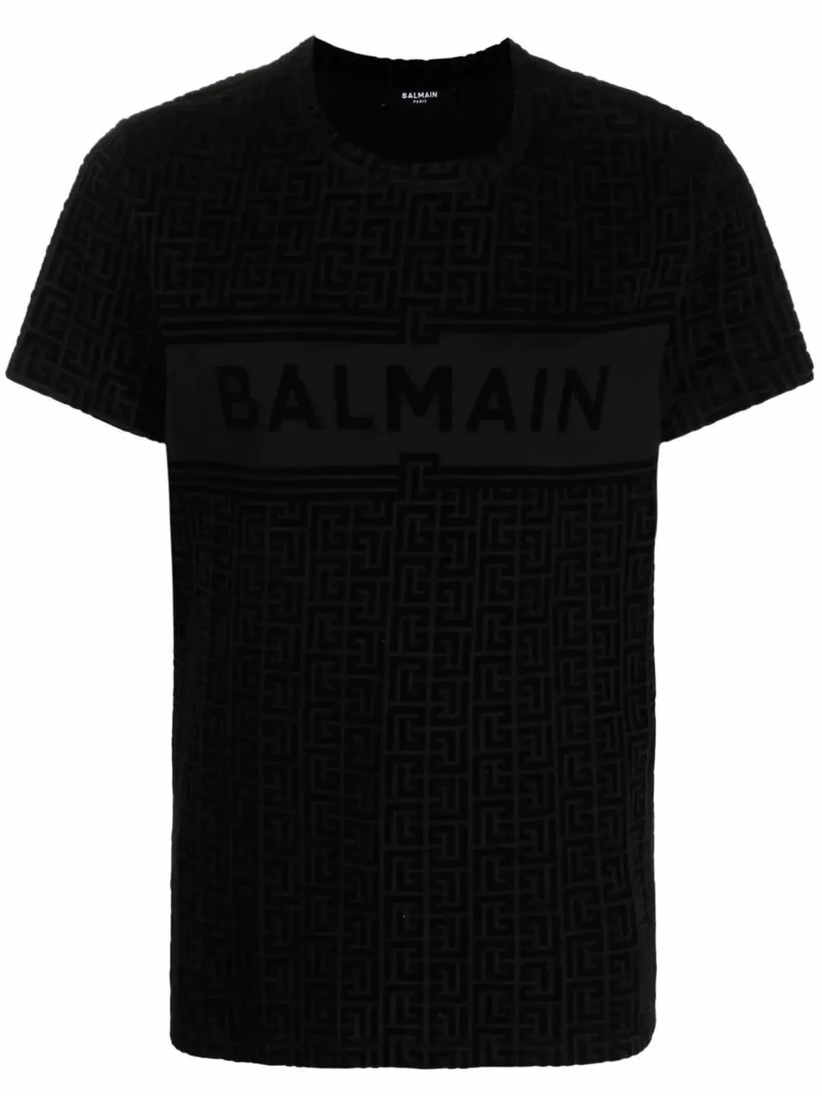Balmain Logo Black Monogram Flocked T-Shirt